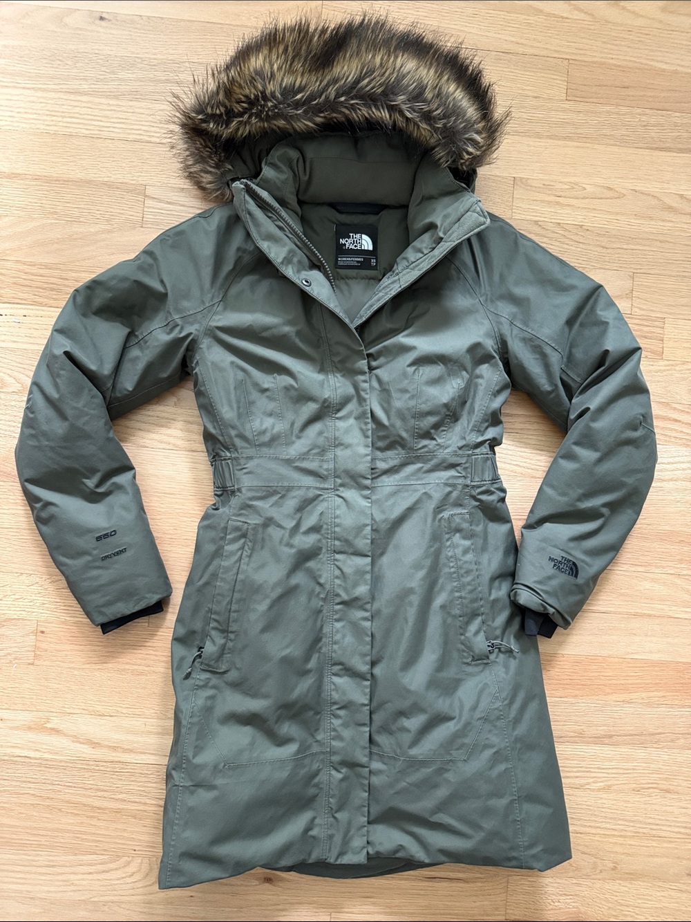 The North Face Arctic Women's Olive Green Faux-Fur Hooded parka